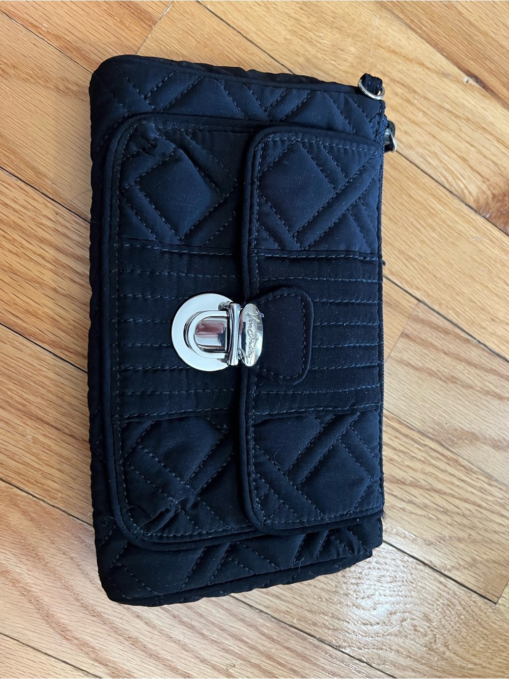 Vera Bradley Quilted Black Clutch Wallet with Silver Turn-Lock - Picture 1 of 3